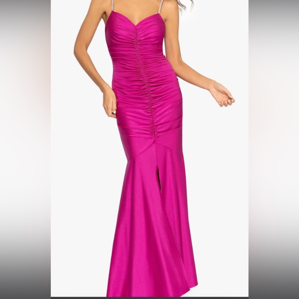 Xscape Fuchsia Sateen Sweetheart Neckline Sleeveless Ruched Mermaid Gown